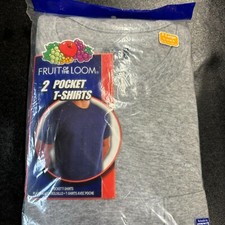 Pack of 2 Vintage New Fruit of the Loom Pocket-T Shirts- Gray XL 46-48 NOS NIP