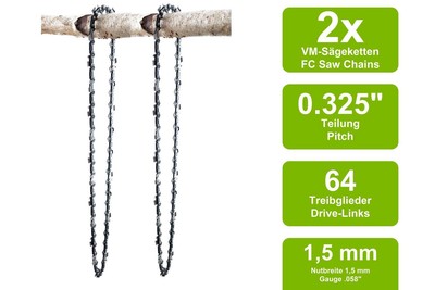 2 Sägeketten VM passend für Dynamac DY 46 | 38cm 0.325 64TG 1,5mm
