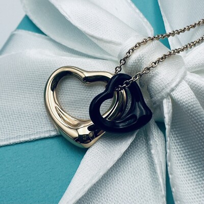 RETIRED Tiffany & Co. 18K Rose Gold Black Jade Open Heart Pendant