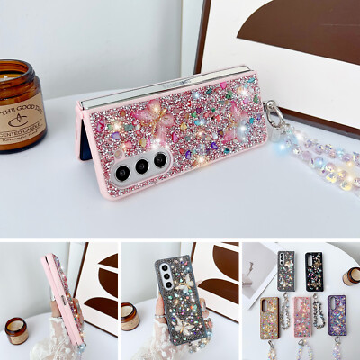 For Samsung Galaxy Z Fold6/Fold5/Fold4/Fold3 Diamond Butterfly Bling Case+Strap