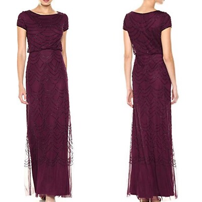 Adriana Papell Beaded Blouson Gown in Cassis