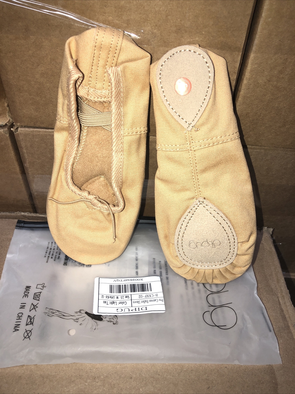 SAOLA B02 DI. PUG Ciabatte da ballo in tela marrone chiaro suola spaccata ballerine bambina taglia 2 5 scarpa