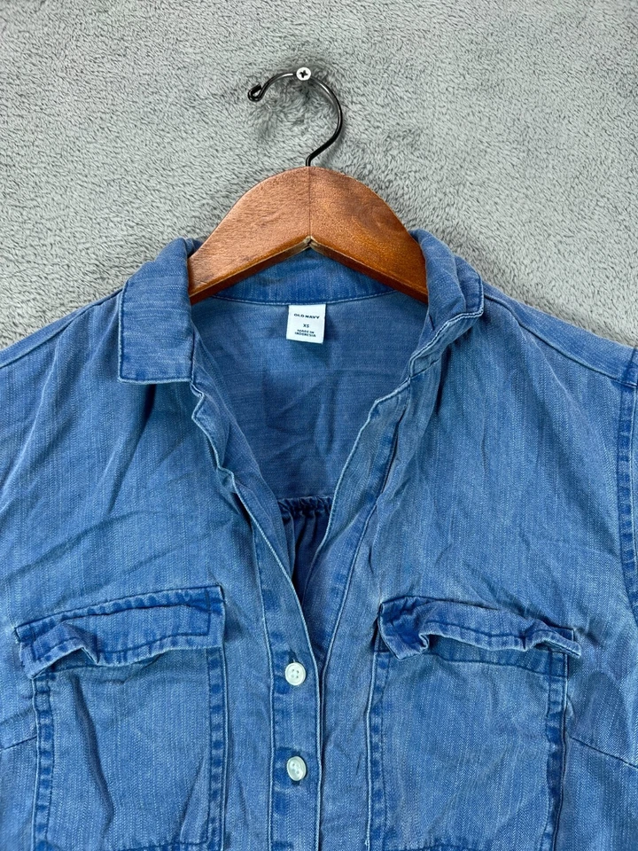 Vestido Camisa Denim Old Navy XS Azul Marino Cuello Popover LyocellChambray Foto 2 de 4