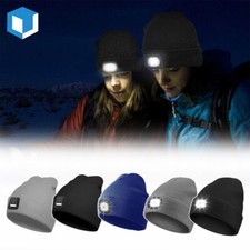 Unisex Knit Beanie Hat with LED Light USB Rechargeable Headlamp Cap Warm Winter