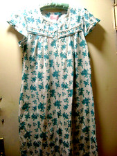 WOMEN NIGHTGOWN White,Blue Flowers 100 Cotton Lace Trim L sz