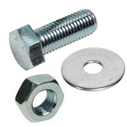 Set - M10 x 16mm Hex Bolt, Nut & Washer (Zinc Plated) x 100 Quantity