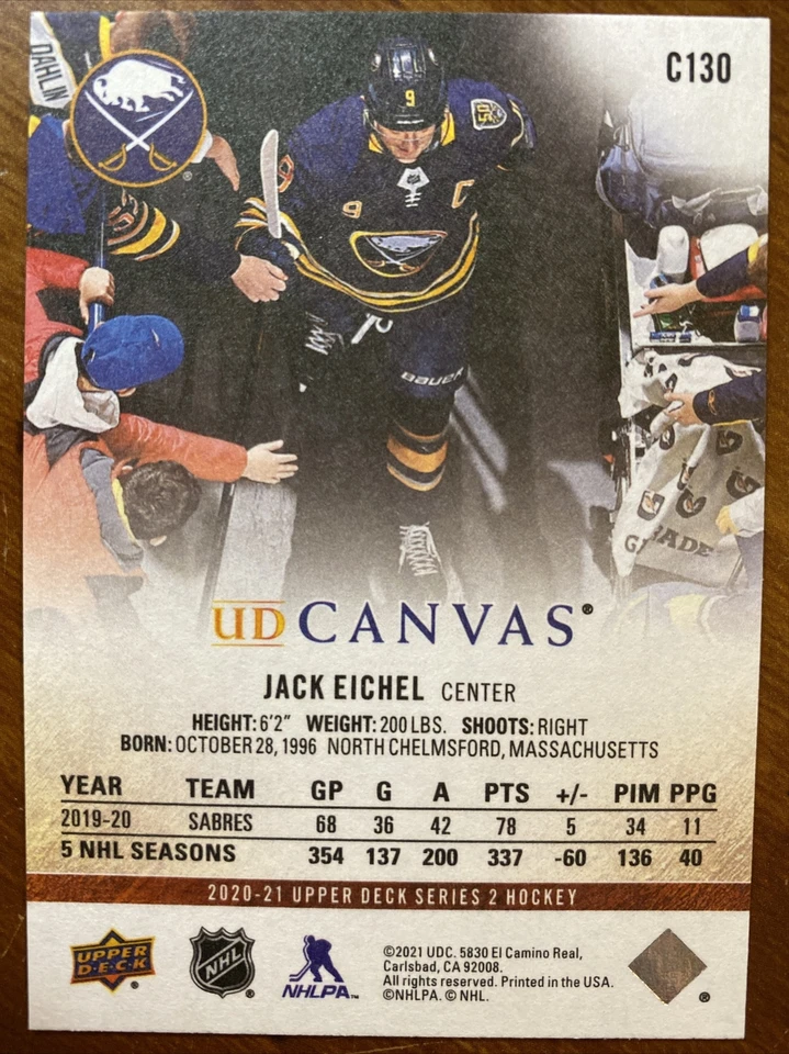 20-21 UD Series 2 Hockey Canvas C130 Jack Eichel - Image 2 of 2