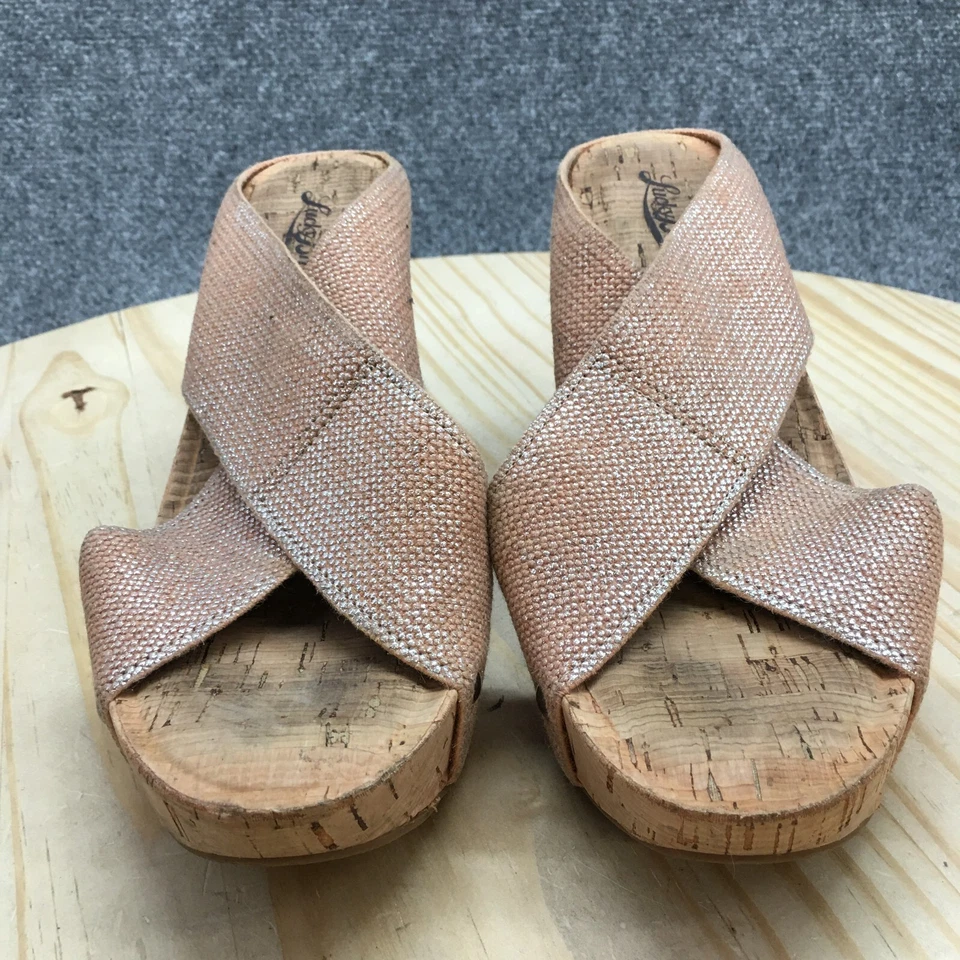 Sandalias Lucky Brand para mujer 8 M Miller correa cruzada corcho cuña deslizable tela marrón Foto 4 de 4