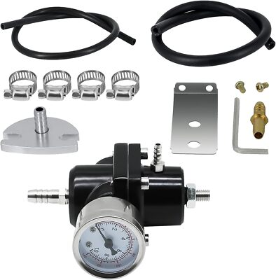 #ad 0 140 PSI Universal Aluminum Adjustable Fuel Pressure Regulator amp; Gauge W Hose $18.88