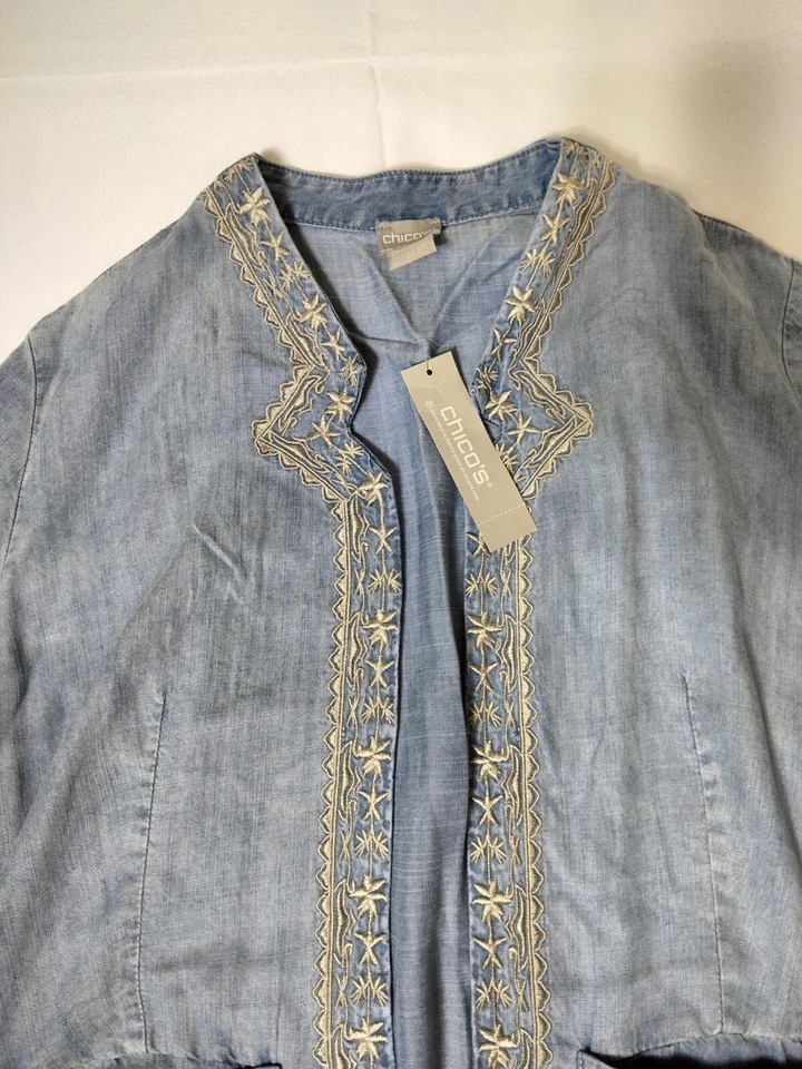 Tribal Jeans Denim Chambray Cardigan Floral Embroidery Womens Size (1)Small - Image 3 of 4