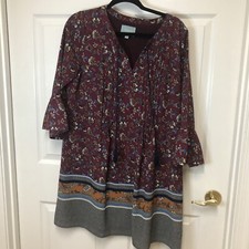 Skies Are Blue Urban Outfitters Chiffon Keyhole Floral Long Sleeve Tassle Dress