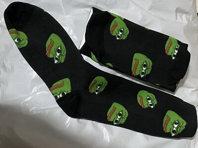 Pepe The Frog Allover Print Logo Socks Crypto Xmas Gift Meme Sad Face Black 6-11