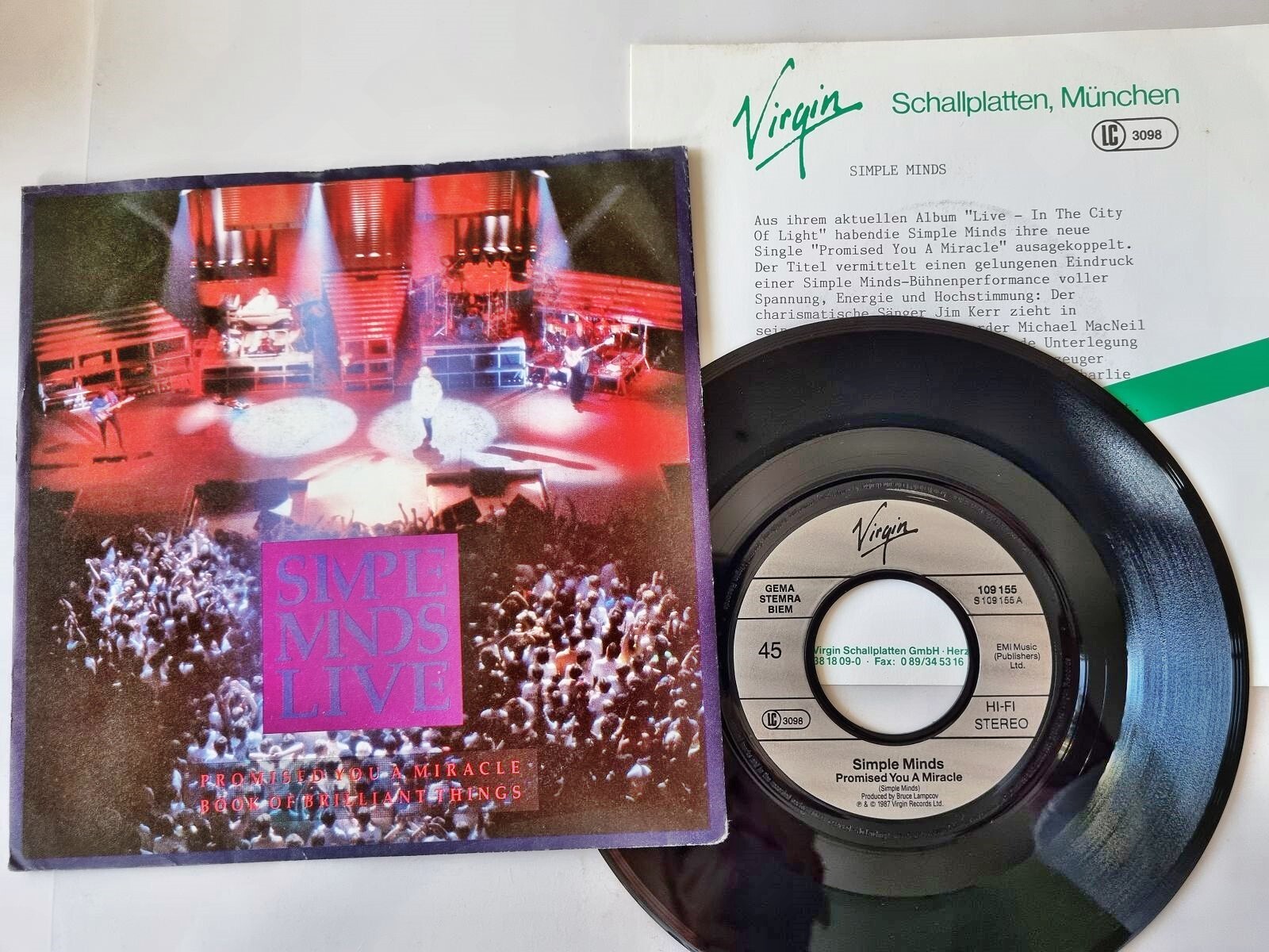 Simple Minds - Promised you a miracle 7'' Vinyl Germany WITH PROMO FACTS
