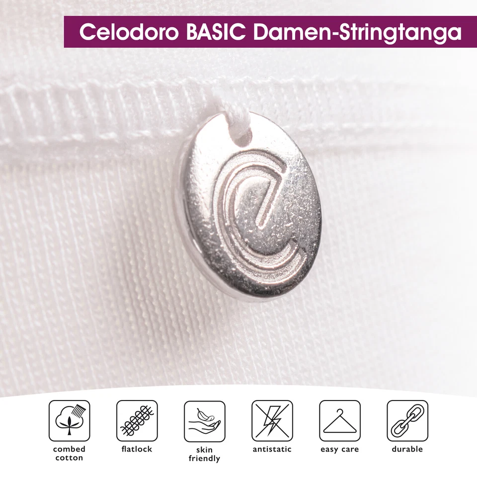 Celodoro Damen Basic String Tanga (3er Pack) Mini-Slip mit Zier-Logo - Bild 4 von 4
