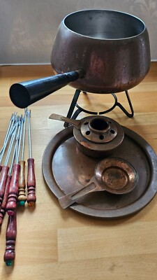 Vintage Schweizer Culinox Spring Kupfer Fondue Pfanne