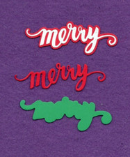 MERRY  3 with background word die cuts scrapbook cards