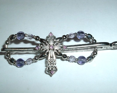 Small Lilla Rose Flexi Hair Clip Amethyst Crystal Silver Cross  New w Tag