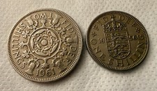 Pair of UK Coins - 1961 Florin and 1956 One Shilling Elizabeth II