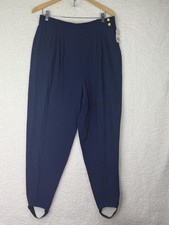 VTG Chaus Pants Womens 18 Blue Ankle Pull On Stirrup Relaxed Workwear 80s Plus