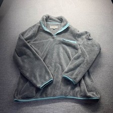Jachs Cabin Fleece Pullover Gray Teal Trim 1/4 Snap Sherpa Jacket large
