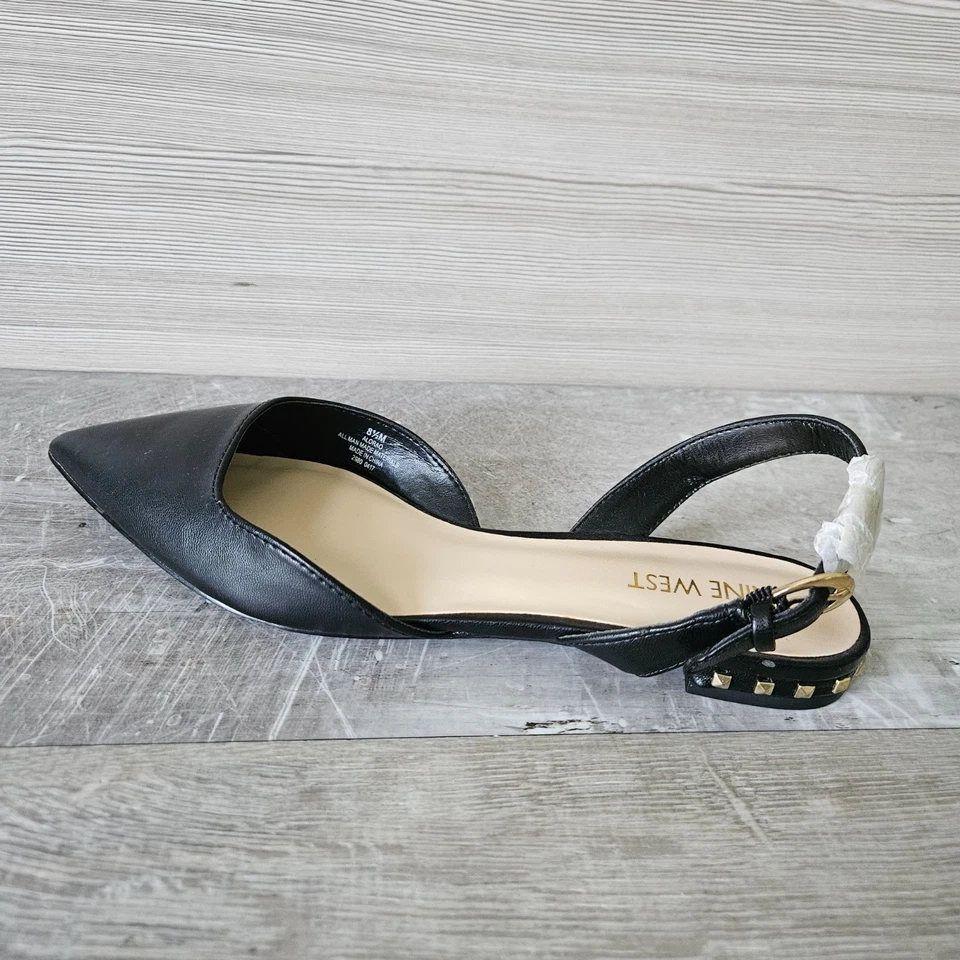 Nine West Alorao Mujer Negro Puntera Punta Cordones Planos Tachonados Tacón Talla 8.5 Foto 3 de 4