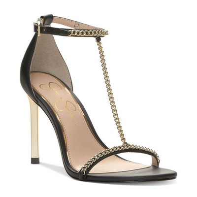 Women's Jessica Simpson Qiven T-Strap Chain Heeled Dress Sandals Black
