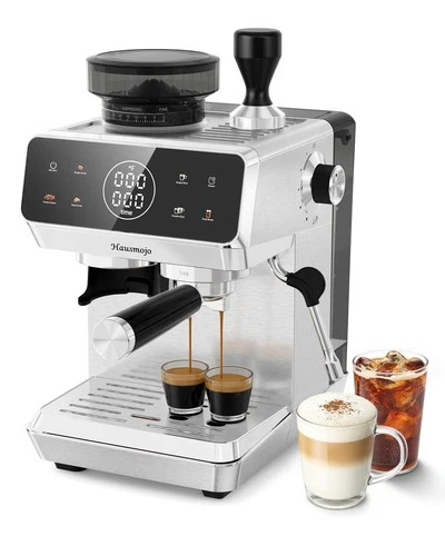 Hausmojo CM1620 Espresso Machine with Builtin Burr Grinder, 20 Bar BeantoCup ...