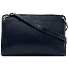 Christian Dior Semi Shoulder Bag Navy Leather Vintage Authentic