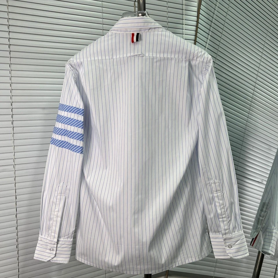 Thom Browne Mujer Primavera Otoño Nueva Camisa Solapa Manga Larga Cuatro Barras Rayas Foto 2 de 4