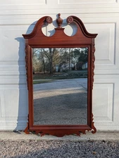 Vtg Mahogany Chippendale Mirror, Scrolled Pediment Top - Continental Furniture