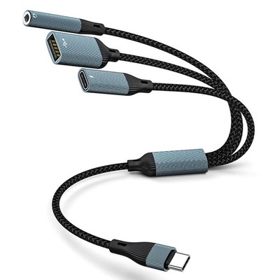 USB Splitter, USB to 3.5mm Headphone Adapter and PD 60W Charger Cable USB to ...