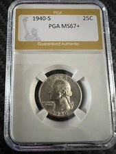 1940-S Washington Silver Quarter PGA MS67+