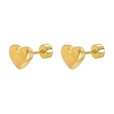 18g Heart Love Flat Screw Back Small Stud Earrings for Women Cute Gold Plated St