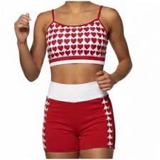 Lumi Collective Red White Heart Print crop top Shorts Set AXS Valentine AXS