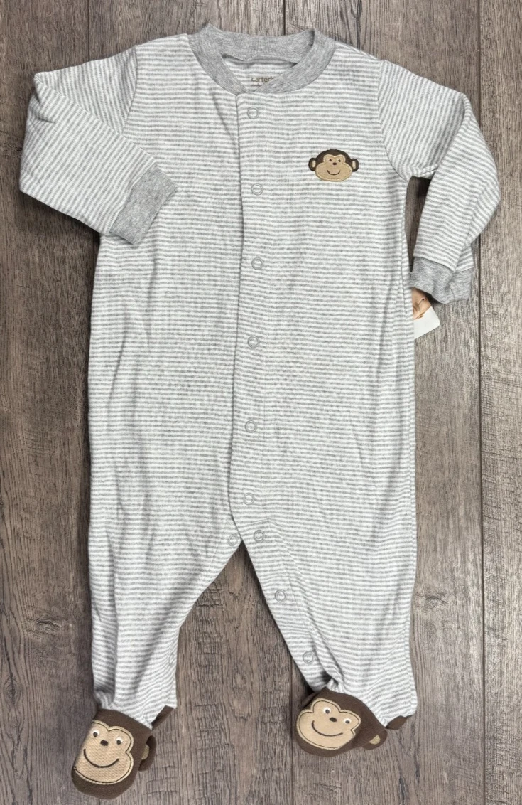 Baby Boy Clothes New Vintage Carter's 6 Month Gray Monkey Footed Outfit