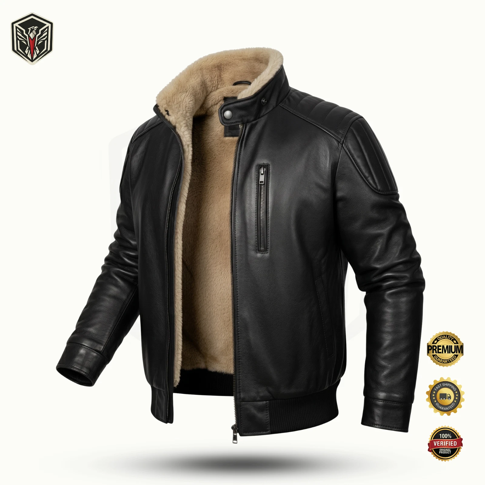 Men's RAF B3 Bomber Jacket Black Sheepskin Shearling Fur Lined Real Leather Coat