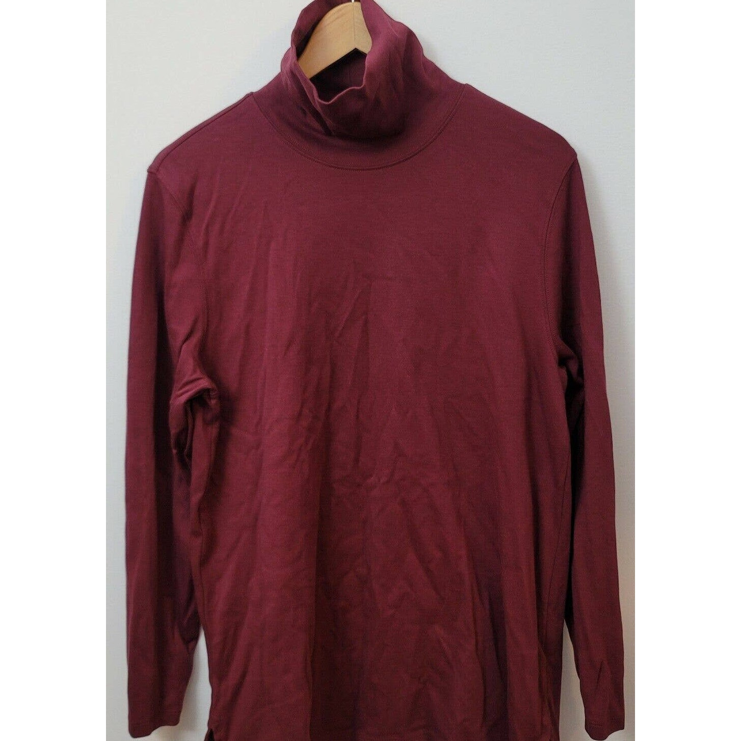 Lands End XL Maroon Cotton Mock Turtleneck Long Sleeve Casual Shirt