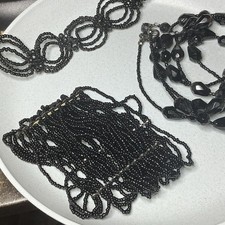 Black Multi-Strand Seed Bead Cuff Wrap Bracelet, Round Glass Beads