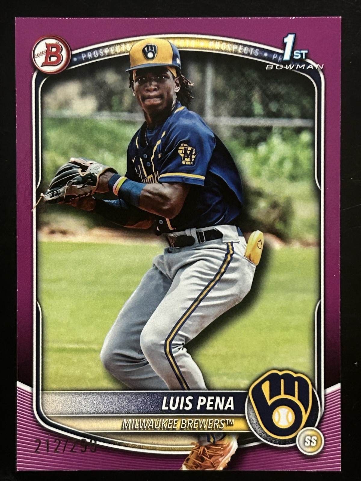 Luis Pena 2025 Bowman #BP-38 1st Fuchsia Paper /299 Milwaukee Brewers