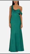 Adrianna Women's Satin Draped One-Shoulder Mermaid Gown Jungle Size 6. NWT.