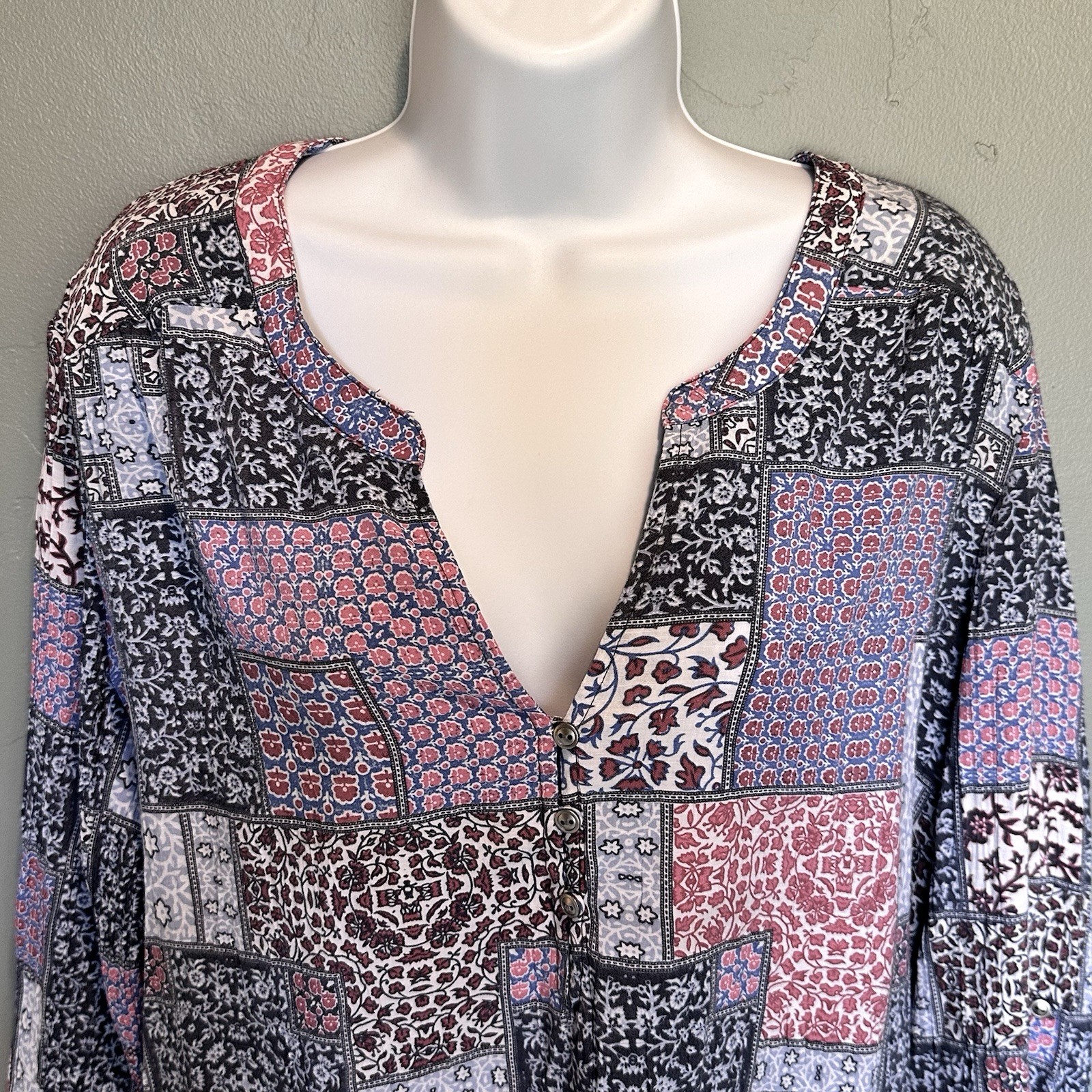 Kim Rogers Womens Button Up Patchwork Top XL Bohe… - image 4