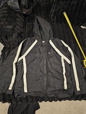 Vintage Nike Spellout Hooded Windbreaker Jacket Black White Y2K Youth L, ...