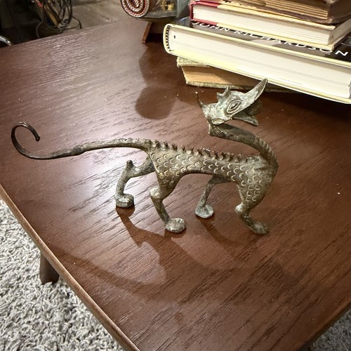 Vintage Hand Forged Iron Dragon Sculpture Folk Art Metal Fantasy Figurine