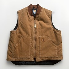 Vtg Carhartt Arctic Quilt Lined Duck Canvas Workwear Vest Brown Mens XL Faded