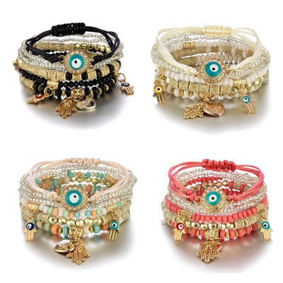 1/4 Sets Bohemian Stretch Beads Bracelets Multilayer Evil Eye Hamsa Hand Bracele