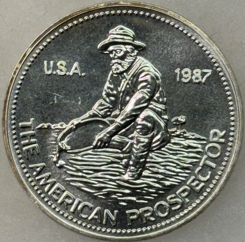 1987 VINTAGE 1 OZ .999+ SILVER ROUND ENGELHARD THE AMERICAN PROSPECTOR GEM BU PL