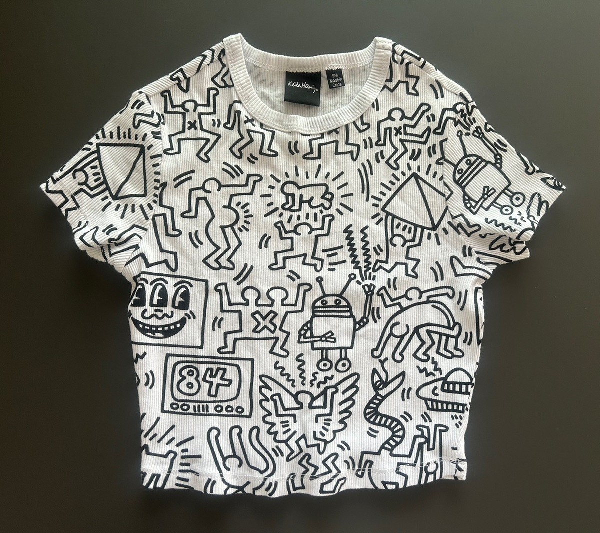 Keith Haring Licensed Graphic Crop Top T Shirt Print Pop Art White 