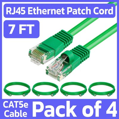 4 Pack Cat5e Cable Green 7FT Lan Ethernet Patch Cord Network Internet Wire RJ45