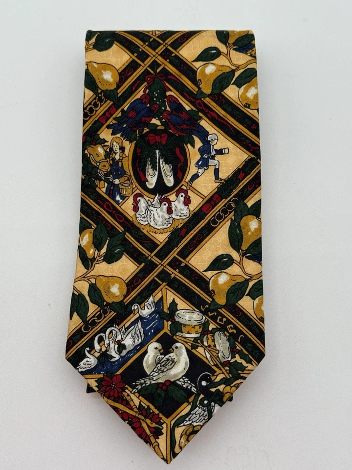 J.Z. Richards Christmas Tie All Silk Handcrafted USA Holiday Partridge Pears - Image 2 of 4