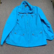 Style & Co. Sport Women's Anorak Jacket Size PM Blue Multi-Pocket Roll Tab Lined